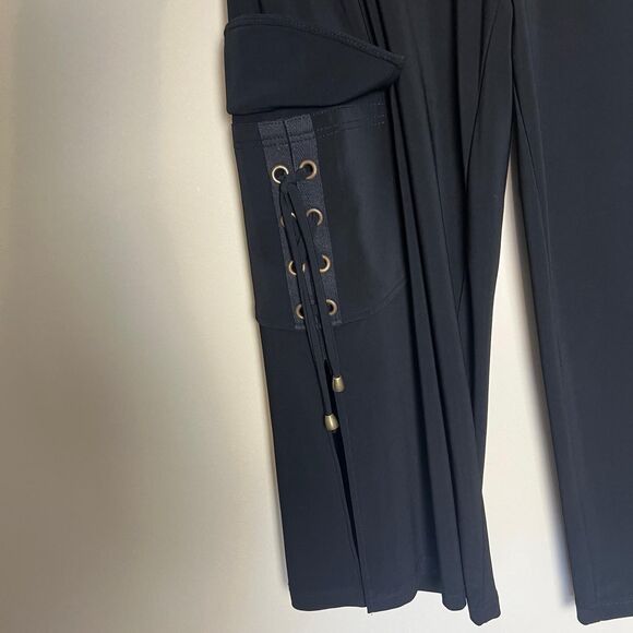 Joseph Ribkoff Pants Womens 8 Black Pull On Cropped Slit Hem Pant Pockets Ties - Picture 5 of 7